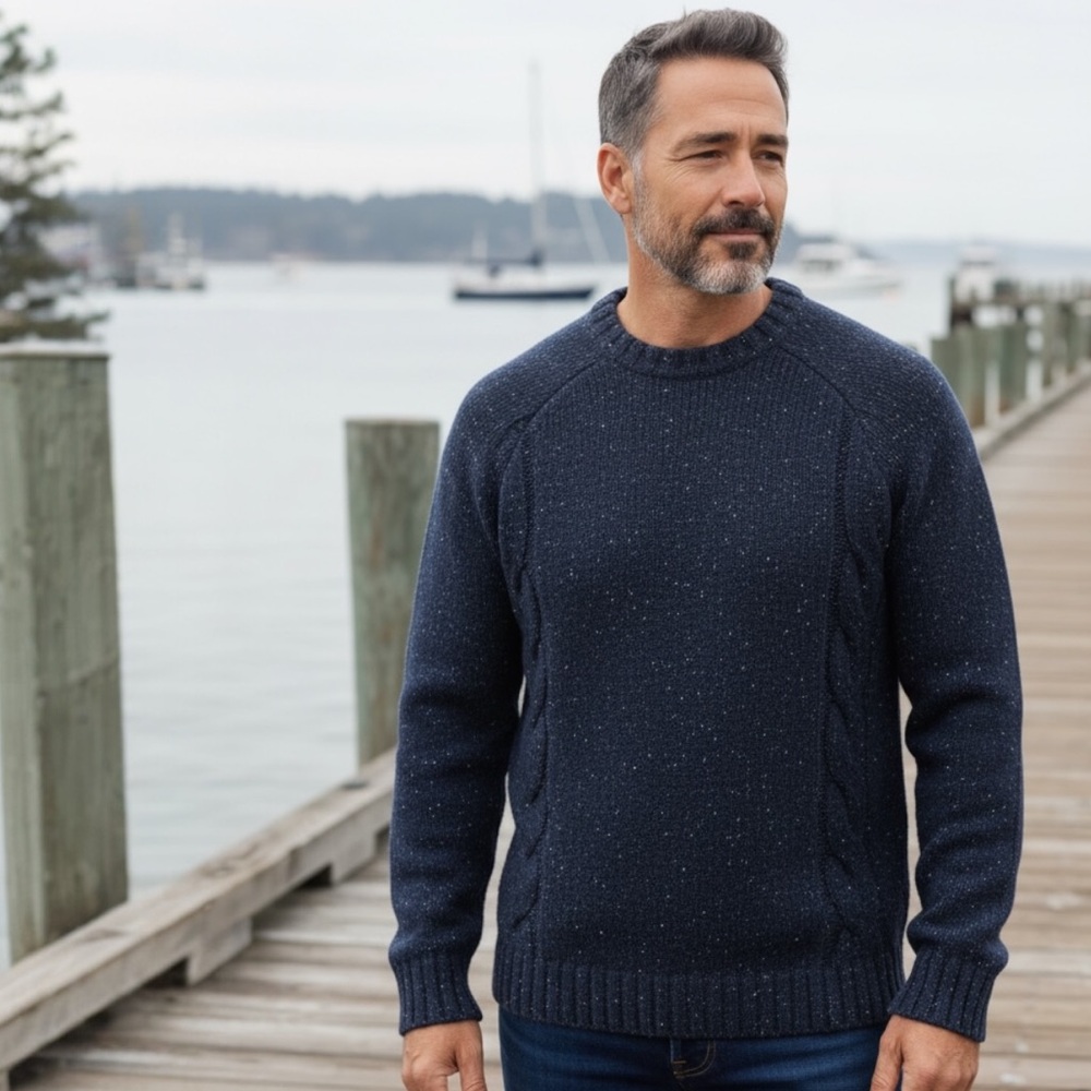 Taylor Stitch Topside Cable Knit Sweater – Navy Donegal (36 / XS)